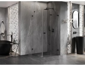 Mexen Lunar-F, sklápací sprchový kút pravý 80 x 80 cm, 8mm číre sklo, čierny profil, 836-080-080-70-00-P
