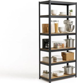 Regál 220x100x60 cm lakovaný 6-policový, nosnosť 1050 kg - čierny