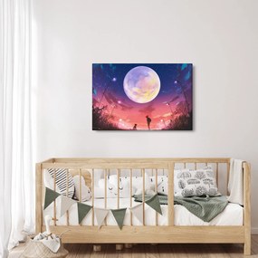 Obraz - Žena a pes pri splne (90x60 cm)