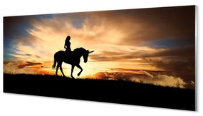 Obraz na akrylátovom skle Žena na jednorožca západu slnka 120x60 cm