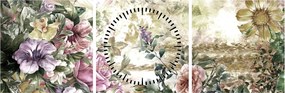 Obraz - Dizajnové kvety (s hodinami) (90x30 cm)