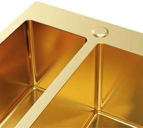 Erga HD, 1,5-komorový oceľový drez 610x510x210 mm s dávkovačom saponátu, brúsená zlatá, ERG-MLS-HD6151G