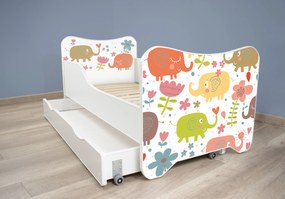TOP BEDS Detská posteľ Happy Kitty 140x70 sloníky so zásuvkou