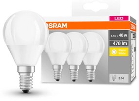 OSRAM LED kvapka E14 P40 4,9W 2 700K 470lm 3ks