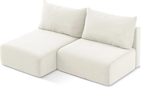 Krémovobiela zamatová rozkladacia/s úložným priestorom rohová pohovka (ľavý roh/s leňoškou) Kalena – Makamii