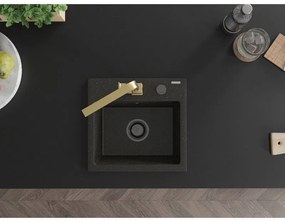 Mexen Milo, 1-komorový granitový drez 435x410x171 mm a zlatá batéria Rita, čierna-zlatá metalíza, 6505-75-670300-50-B