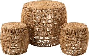 Set odkladací stolík a 2stoličky s výpletom z vodného hyacintu Maurice - Ø76*63cm