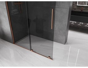 Mexen Velar, sprchová zástena s posuvnými dverami Walk-in 140 x 200 cm, 8mm šedé sklo, ružové zlato, 871-140-000-43-60