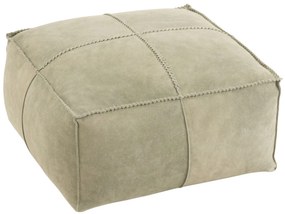 Béžovo-zelený kožený puf / sedák Pouf cross low - 50 * 50 * 25cm