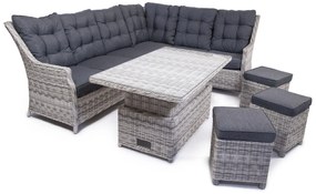 Záhradná rohová súprava BERKLEY svetlo-sivá pravá s výškovo nastaviteľným stolom