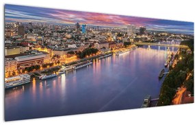 Obraz nočného mesta Bratislavy s riekou (120x50 cm)