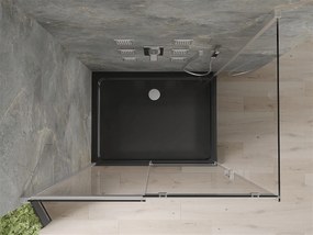 Mexen Omega, sprchový kút s posuvnými dverami 120 (dvere) x 90 (stena) cm, 8mm číre sklo, chrómový profil + slim sprchová vanička čierna + chrómový sifón, 825-120-090-01-00-4070