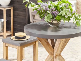 Okrúhly záhradný betónový stôl ⌀ 90 cm sivá/svetlé drevo OLBIA Beliani