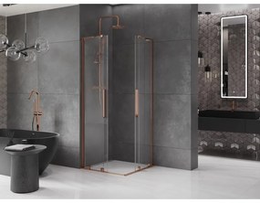 Mexen Velar L Duo, sprchový kút s posuvnými dverami 90 x 90 cm, 8mm číre sklo, ružové zlato, 871-090-090-02-03-60