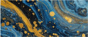 Obraz - Modrá abstrakcia so zlatom (120x50 cm)
