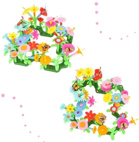 KIK Kreatívna plastová stavebnica kvetinová záhrada 175 dielov kvety, váza, kanva pre deti 3+