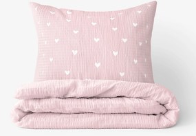 Goldea krepové posteľné obliečky duo - srdiečka s púdrovo ružovou 140 x 200 a 70 x 90 cm