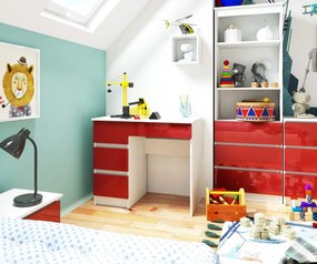 Písací stôl A-7 90 cm biely/červený lesk ľavý