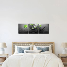 Obraz zelených abstraktných gulí (s hodinami) (90x30 cm)