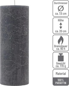Antracit parafínová sviečka rustikálna 20 cm,90 h, sada 4 ks