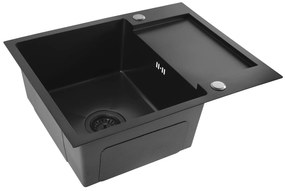 Rea Paul, 1-komorový oceľový drez 600x480x185 mm, čierna matná, ZLE-06011