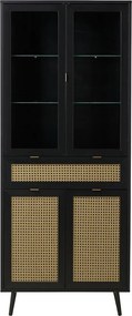 Vysoká vitrína Vienna, čierna/výplet