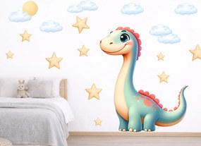 Dinosaurík textilní prelepiteľná nálepka na stenu hárok 39 x 47 cm