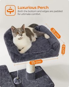 Mačací strom, so 4 škrabadlami, 2 vyhliadkami, jaskyňou, dymovo sivá farba