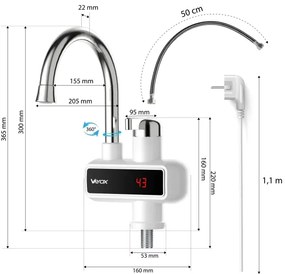 Prietokový ohrievač vody s LED displejom 3000W/230V IPX4 biela