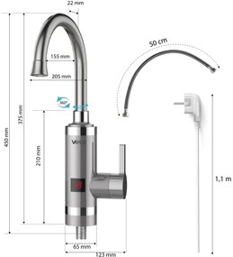 Prietokový ohrievač vody s LED displejom 3000W/230V IPX4 nerezová oceľ