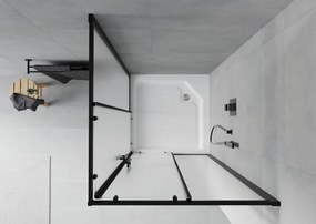 Mexen Rio, štvorcový sprchovací kút s posuvnými dverami 90(dvere) x 90(dvere) x 190 cm, 6mm sklo námraza, čierny profil + biela sprchová vanička RIO, 860-090-090-70-30-4510