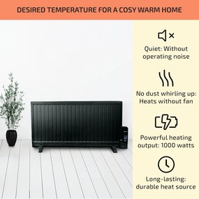 OneConcept Wallander, olejový radiátor, 1000 W, termostat, olejové vyhrievanie, plochý dizajn, čierny