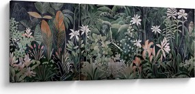 Obraz - Maľovaný vzor džungle (s hodinami) (90x30 cm)