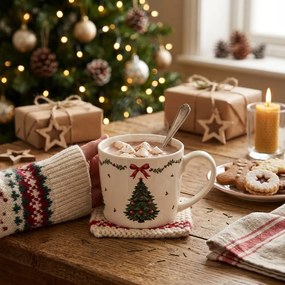 Porcelánový hrnček so stromčekmi Christmas Harmony - 12*8*7 cm / 275 ml