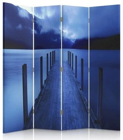 Ozdobný paraván Platforma Landscape Blue - 145x170 cm, štvordielny, klasický paraván