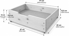 Šuplíky pod posteľ 180 cm z masívu borovice - biela farba - 2 ks