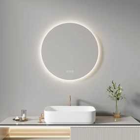Rea Round, okrúhle LED zrkadlo s ryhovaným rámom 60 cm + bluetooth, HOM-06509