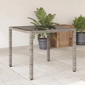 Záhradný stôl so sklenenou doskou sivý 90x90x75 cm polyratan 365526
