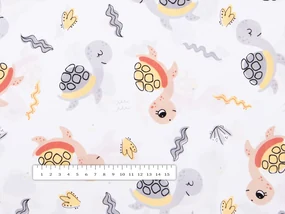 Biante Detská bavlnená obliečka na vankúš s lemom Sandra SA-373 Veselé korytnačky na bielom 30 x 50 cm