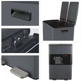 Tmavosivý oceľový odpadkový kôš 2x30 l na triedený odpad/nášľapný Aliya – Spirella