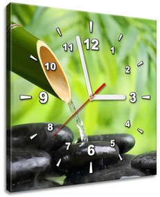 Gario Obraz s hodinami Bambusový pramienok a kamene Rozmery: 30 x 30 cm