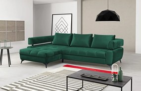 Rohová sedacia súprava Paris, tmavo zelená látka, ľavý  roh