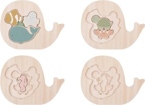 Jabadabado Drevené vrstvené safari puzzle pre batoľatá 18m+ – 6 tvarovaných figúrok, koral