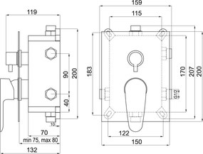 Novaservis Titania Smart, podomietková batéria s boxom 3 vývody, chrómová, BOX98051RX,0