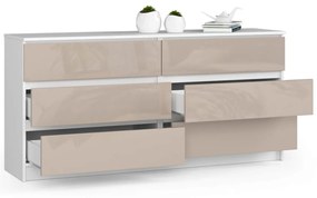 Komoda Kuba 160 cm 6 zásuviek biela/cappuccino