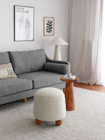 Plyšový puf Fumi 43 cm so 100% dreveným rámom, biely