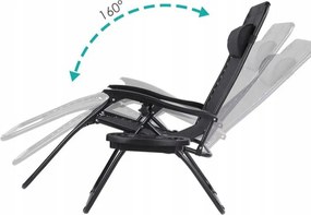 Set 2 polohovateľných záhradných lehátok so stolíkom - čierny