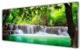 Obraz plexi Vodopád jazero les príroda 125x50 cm