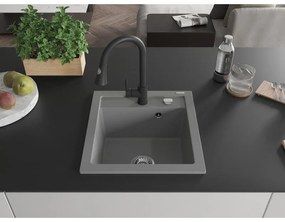 Mexen Vito, 1-komorový granitový drez 490x520x210 mm a drezová batéria Elia, šedá, 6503-71-670101-70