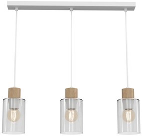 Závesné svietidlo Madera, 3x transparentné sklenené tienidlo, w/drevo